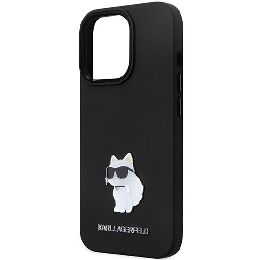 Funda para Apple iPhone 14 Pro Max, Karl Lagerfeld, Silicone Choupette Metal, Negra