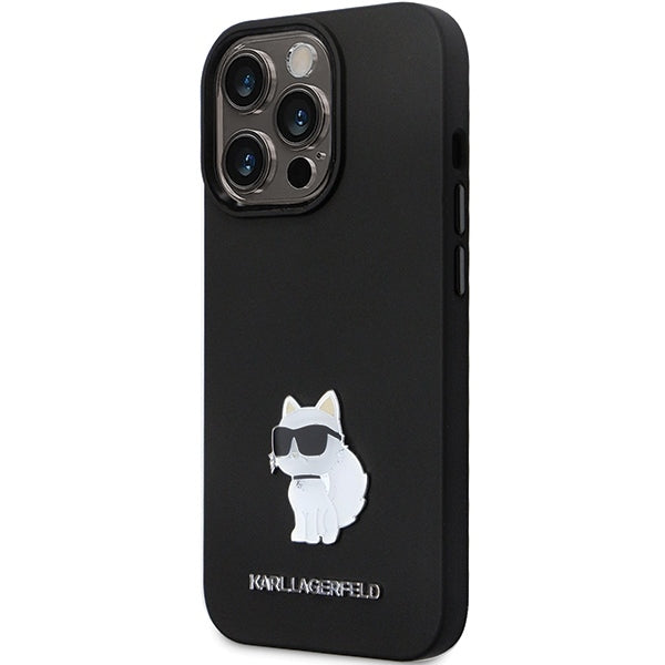 Funda para Apple iPhone 14 Pro Max, Karl Lagerfeld, Silicone Choupette Metal, Negra
