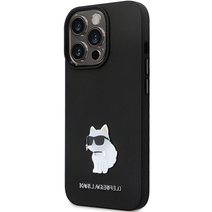 Funda para Apple iPhone 14 Pro Max, Karl Lagerfeld, Silicone Choupette Metal, Negra
