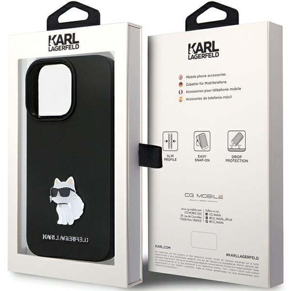 Funda para Apple iPhone 14 Pro Max, Karl Lagerfeld, Silicone Choupette Metal, Negra