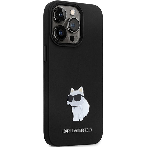 Funda para Apple iPhone 14 Pro Max, Karl Lagerfeld, Silicone Choupette Metal, Negra