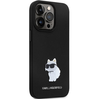 Funda para Apple iPhone 14 Pro Max, Karl Lagerfeld, Silicone Choupette Metal, Negra