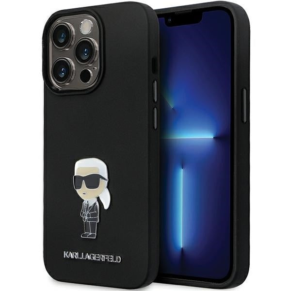 Funda para Apple iPhone 14 Pro Max, Karl Lagerfeld, Silicona Ikonik Karl Metal, Negra