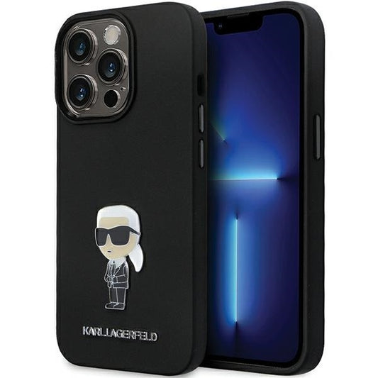 Funda para Apple iPhone 14 Pro Max, Karl Lagerfeld, Silicona Ikonik Karl Metal, Negra
