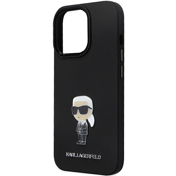 Funda para Apple iPhone 14 Pro Max, Karl Lagerfeld, Silicona Ikonik Karl Metal, Negra