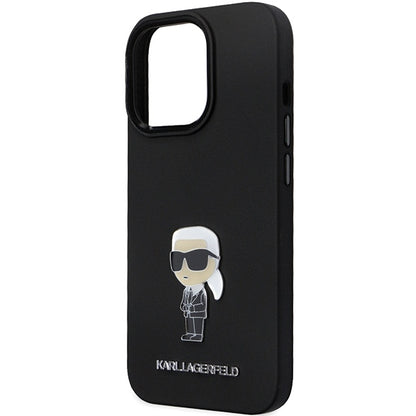 Funda para Apple iPhone 14 Pro Max, Karl Lagerfeld, Silicona Ikonik Karl Metal, Negra