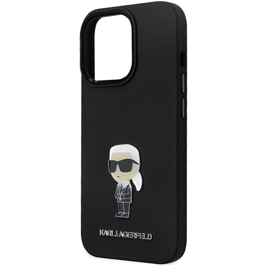 Funda para Apple iPhone 14 Pro Max, Karl Lagerfeld, Silicona Ikonik Karl Metal, Negra