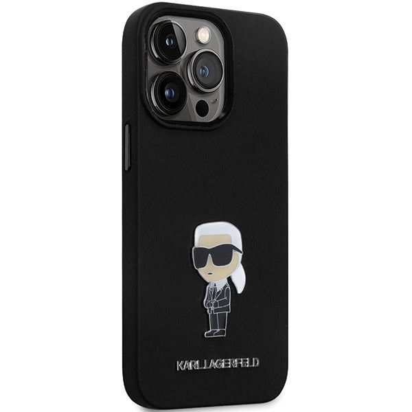 Funda para Apple iPhone 14 Pro Max, Karl Lagerfeld, Silicona Ikonik Karl Metal, Negra