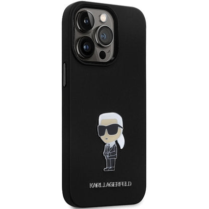 Funda para Apple iPhone 14 Pro Max, Karl Lagerfeld, Silicona Ikonik Karl Metal, Negra