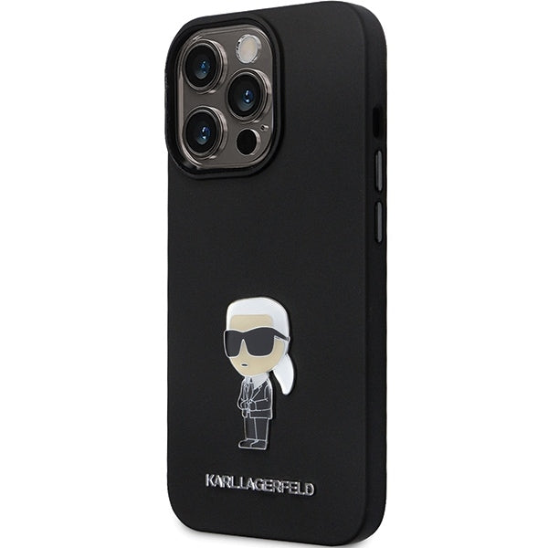 Funda para Apple iPhone 14 Pro Max, Karl Lagerfeld, Silicona Ikonik Karl Metal, Negra