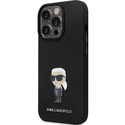 Funda para Apple iPhone 14 Pro Max, Karl Lagerfeld, Silicona Ikonik Karl Metal, Negra