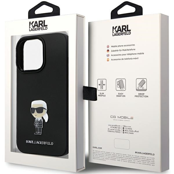 Funda para Apple iPhone 14 Pro Max, Karl Lagerfeld, Silicona Ikonik Karl Metal, Negra