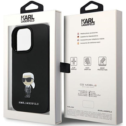 Funda para Apple iPhone 14 Pro Max, Karl Lagerfeld, Silicona Ikonik Karl Metal, Negra
