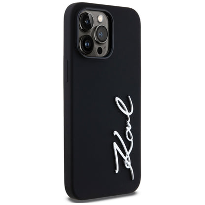 Funda para Apple iPhone 14 Pro Max, Karl Lagerfeld, Silicone Script, Negra