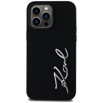 Funda para Apple iPhone 14 Pro Max, Karl Lagerfeld, Silicone Script, Negra