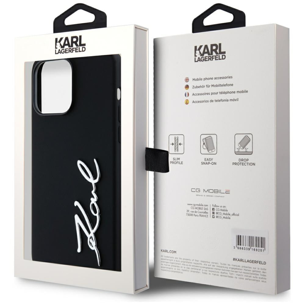 Funda para Apple iPhone 14 Pro Max, Karl Lagerfeld, Silicone Script, Negra