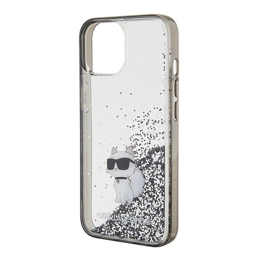 Funda para Apple iPhone 15 / 14 / 13, Karl Lagerfeld, Liquid Glitter Choupette, Transparente