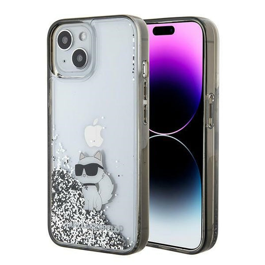 Funda para Apple iPhone 15 / 14 / 13, Karl Lagerfeld, Liquid Glitter Choupette, Transparente
