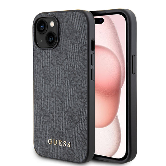 Funda para Apple iPhone 15, Guess, 4G Metal Gold Logo, Gris