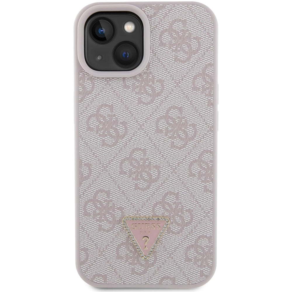 Funda para Apple iPhone 15, Guess, 4G Triangle Strass, Rosa