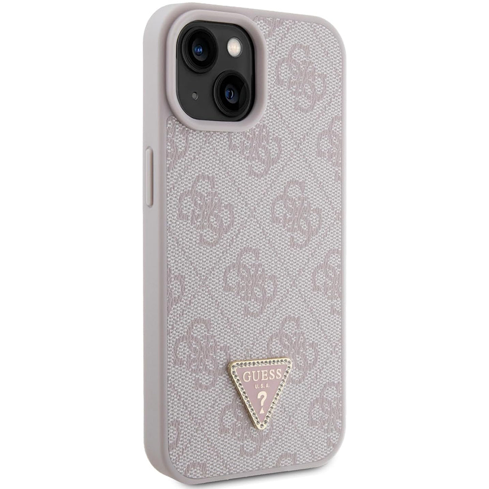 Funda para Apple iPhone 15, Guess, 4G Triangle Strass, Rosa