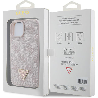 Funda para Apple iPhone 15, Guess, 4G Triangle Strass, Rosa