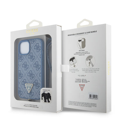 Funda para Apple iPhone 15, Guess, Crossbody 4G Metal Logo, Azul