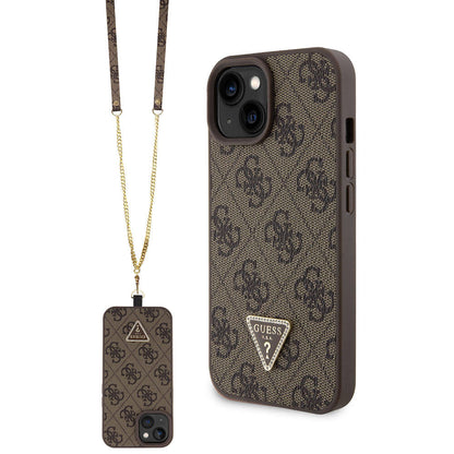 Funda para Apple iPhone 15, Guess, Crossbody 4G Metal Logo, Marrón