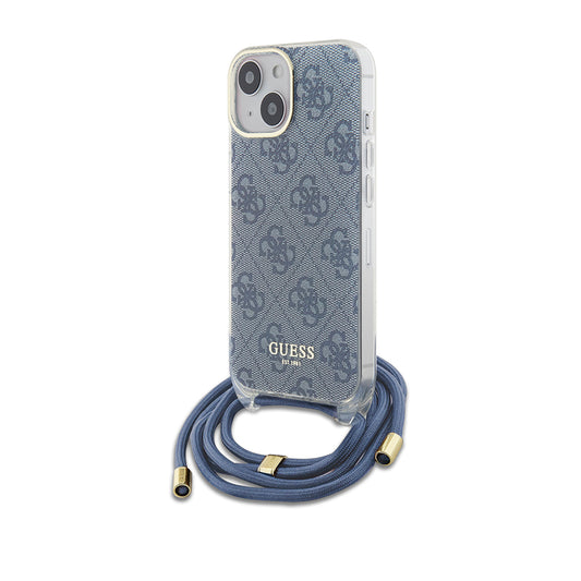 Funda para Apple iPhone 15, Guess, Crossbody Cord 4G Print, Azul