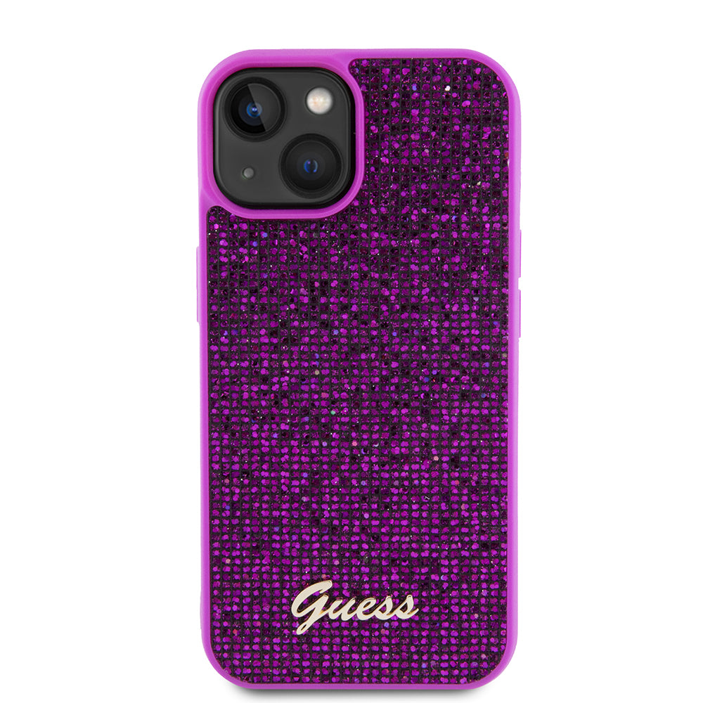 Funda para Apple iPhone 15, Guess, Disco Metal Script, Fucsia