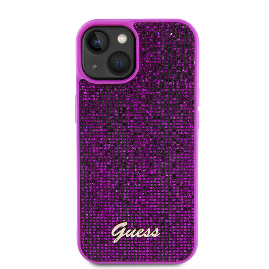 Funda para Apple iPhone 15, Guess, Disco Metal Script, Fucsia
