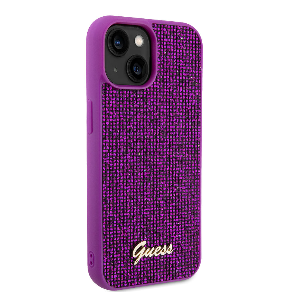 Funda para Apple iPhone 15, Guess, Disco Metal Script, Fucsia