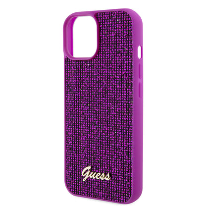 Funda para Apple iPhone 15, Guess, Disco Metal Script, Fucsia