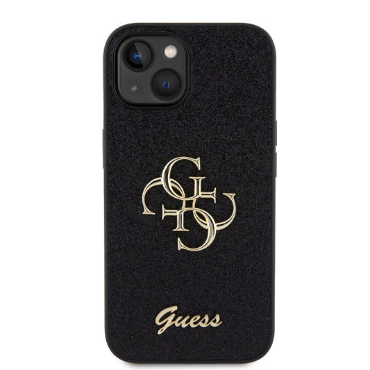 Funda para Apple iPhone 15, Guess, Glitter Big 4G Script, Negra