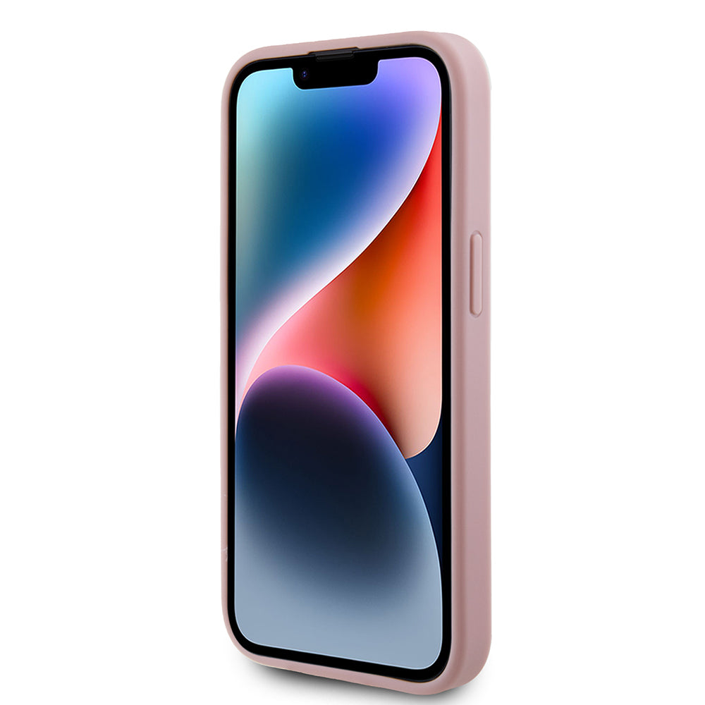 Funda para Apple iPhone 15, Guess, Glitter Big 4G Script, Rosa