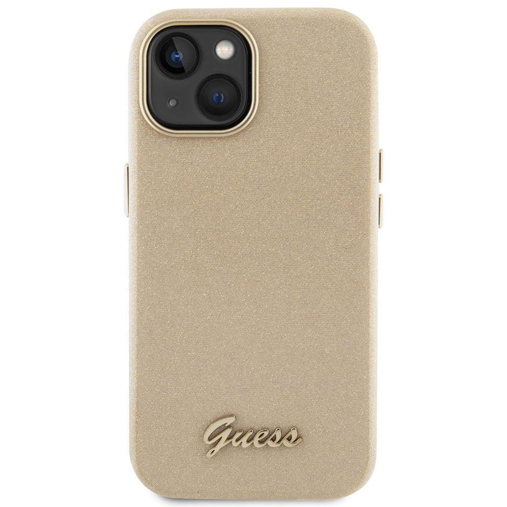 Funda para Apple iPhone 15, Guess, Glitter Glossy Script, Beige
