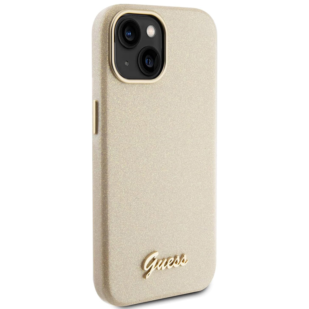 Funda para Apple iPhone 15, Guess, Glitter Glossy Script, Beige