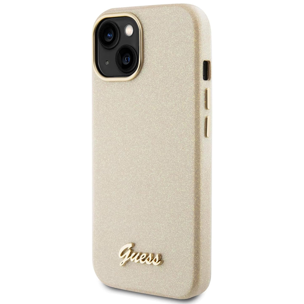 Funda para Apple iPhone 15, Guess, Glitter Glossy Script, Beige
