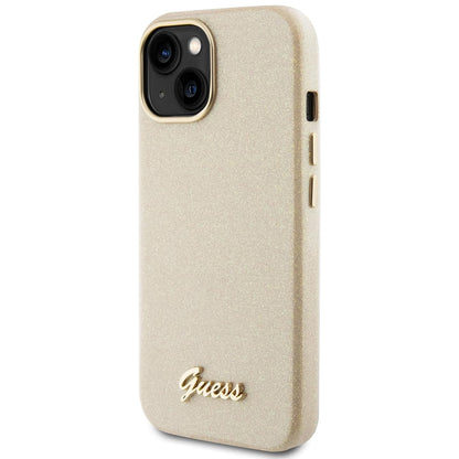 Funda para Apple iPhone 15, Guess, Glitter Glossy Script, Beige