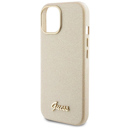Funda para Apple iPhone 15, Guess, Glitter Glossy Script, Beige