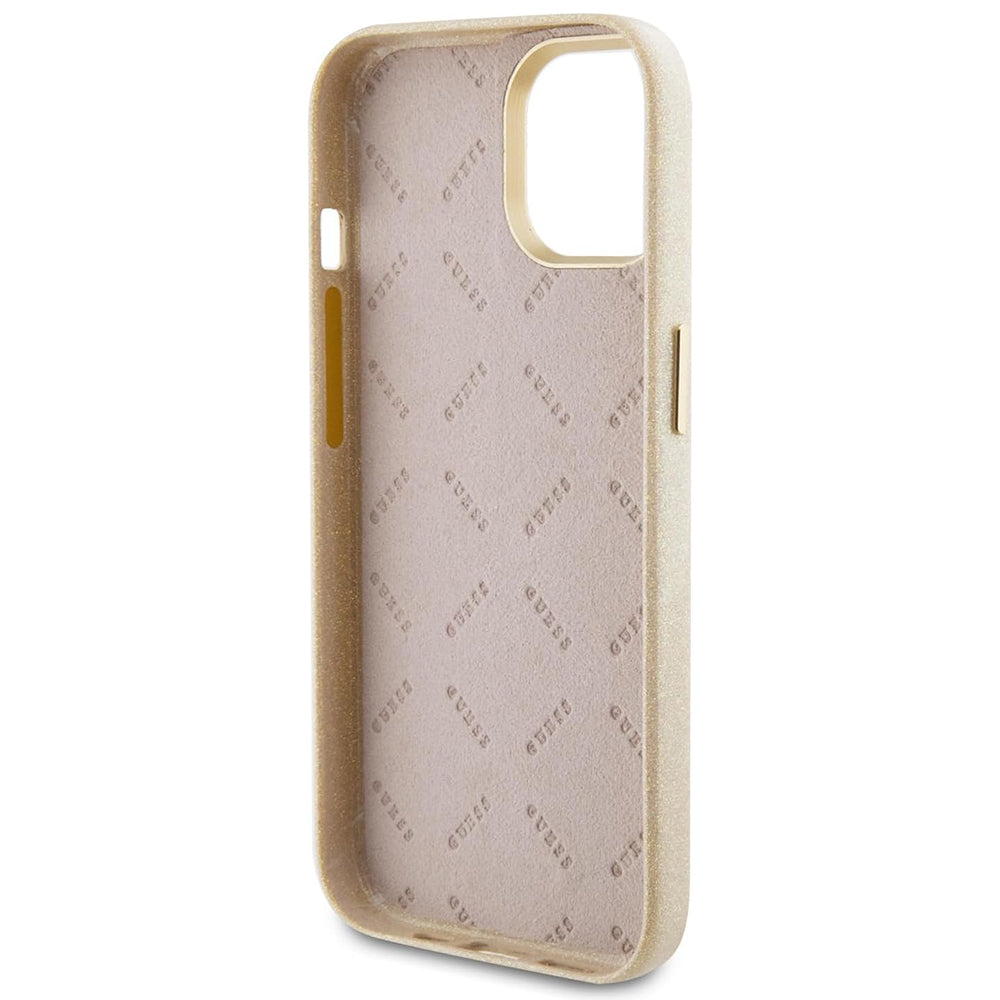 Funda para Apple iPhone 15, Guess, Glitter Glossy Script, Beige