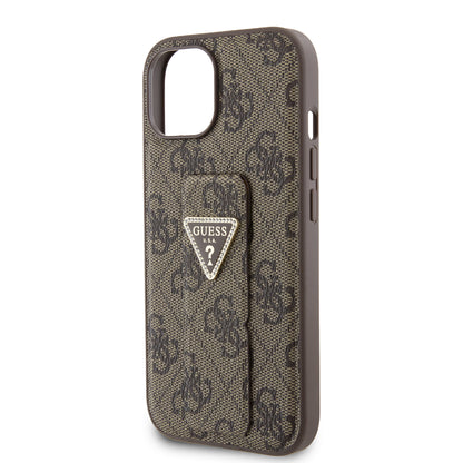 Funda para Apple iPhone 15, Guess, Grip Stand 4G Triangle Strass, Marrón
