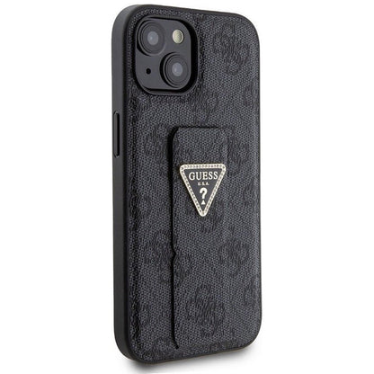Funda para Apple iPhone 15, Guess, Grip Stand 4G Triangle Strass, Negra