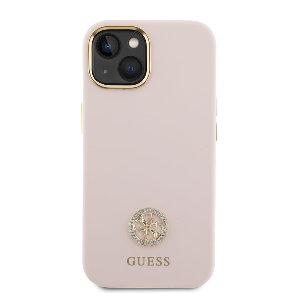 Funda para Apple iPhone 15, Guess, Logo Strass 4G, Rosa Claro
