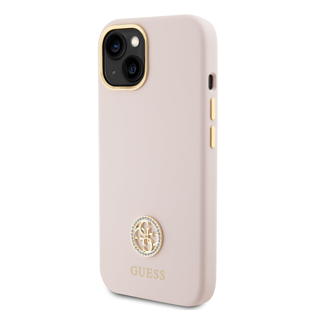 Funda para Apple iPhone 15, Guess, Logo Strass 4G, Rosa Claro