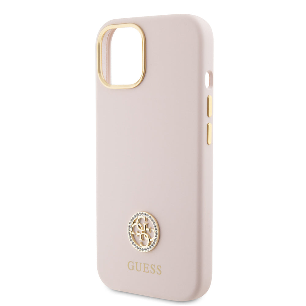 Funda para Apple iPhone 15, Guess, Logo Strass 4G, Rosa Claro