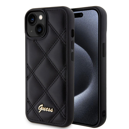 Funda para Apple iPhone 15, Guess, Quilted Metal Logo, Negra
