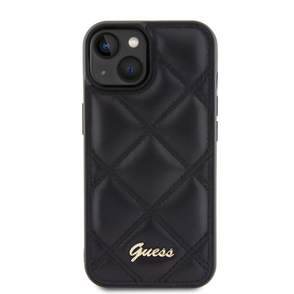Funda para Apple iPhone 15, Guess, Quilted Metal Logo, Negra