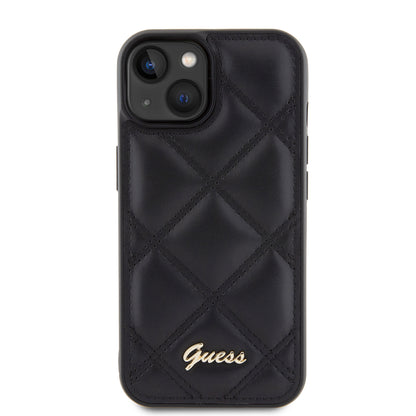 Funda para Apple iPhone 15, Guess, Quilted Metal Logo, Negra