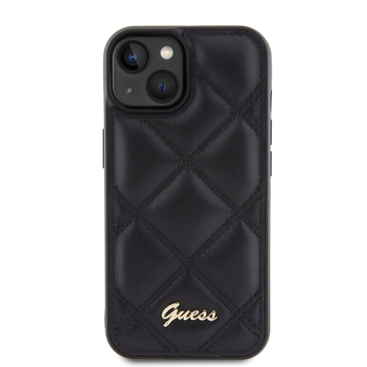 Funda para Apple iPhone 15, Guess, Quilted Metal Logo, Negra